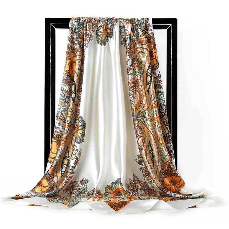 Fashion Scarves For Women Print Silk Satin Head Scarf Female 90cmx90cm Luxury Brand Square Shawl Large Hijab Scarfs For Ladies