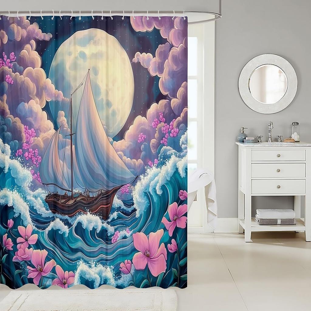Japanese Style Bathroom Curtain,Cherry Flower Shower Curtain Kids Girls Women Adults Bathroom Decor,Exotic Rustic Style