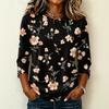 Camiseta Informal para Mujer con Cuello Redondo, Manga Tres Cuartos, Estampado Floral, para Uso Diario, Tejido Ligero y Suave, Diseño de Corte Holgado