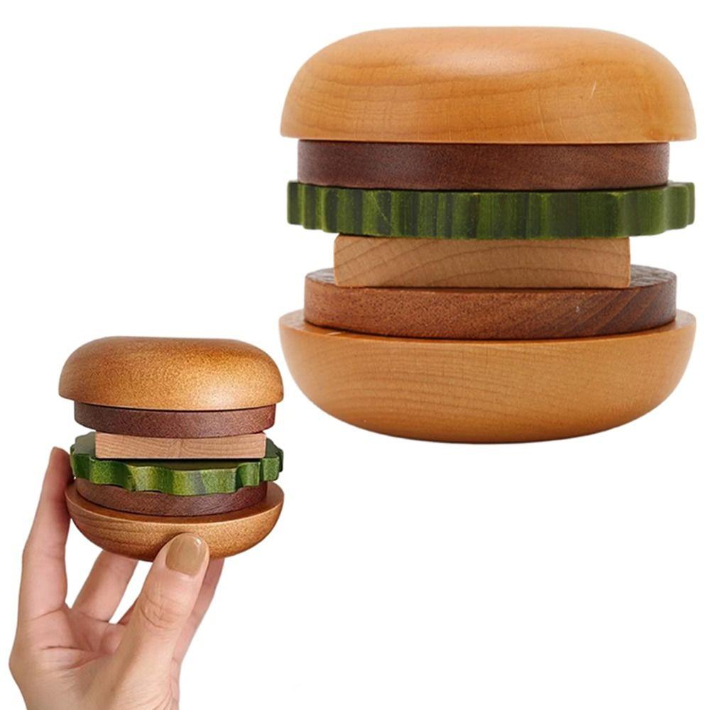 

6Pcs Anti-slip Solid Wood Teacup Tray Stackable Hamburger Drinks Pads Restaurant Coaster Set