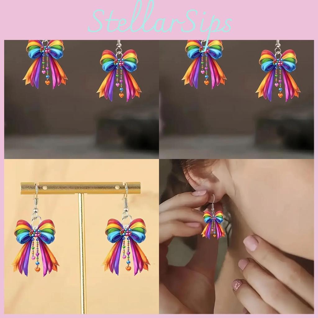 Creative Rainbow Bow Women's Acrylic Earrings For Women And Men Summer