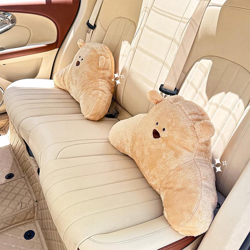 Cartoon Bear Car Neck & Lumbar Pillow – Cute Plush Support for Comfortable Car Rides