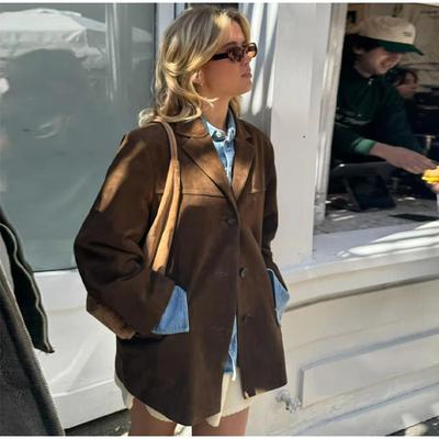 Chaqueta de moda para mujer, estilo vintage, de un solo pecho, con bolsillos con muescas, blazer, abrigos para mujer, traje de calle de manga larga, tops