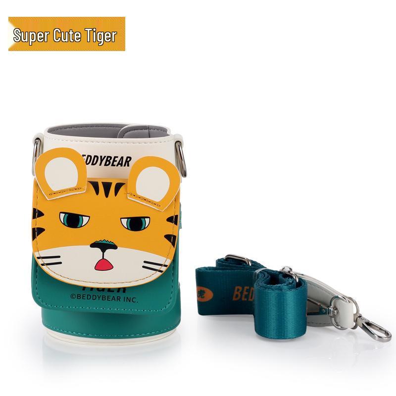 Bear Cup Sleeve: Children s Non-slip PU Leather Thermos Protector with Cartoon Design