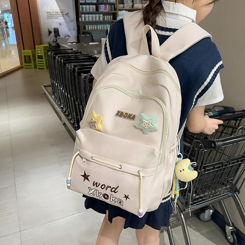 Schoolbag High Value Solid Color Backpack Large Capacity College Style Schoolbag Female Junior High School Students Cute Letter Embroidered Student