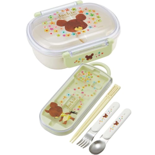 Skater Children's Lunch Box Trio Set Chopsticks Spoon Fork Kids Cutlery Antibacterial Treatment Easy to Open Sliding Type Made in Japan Bear School Gi