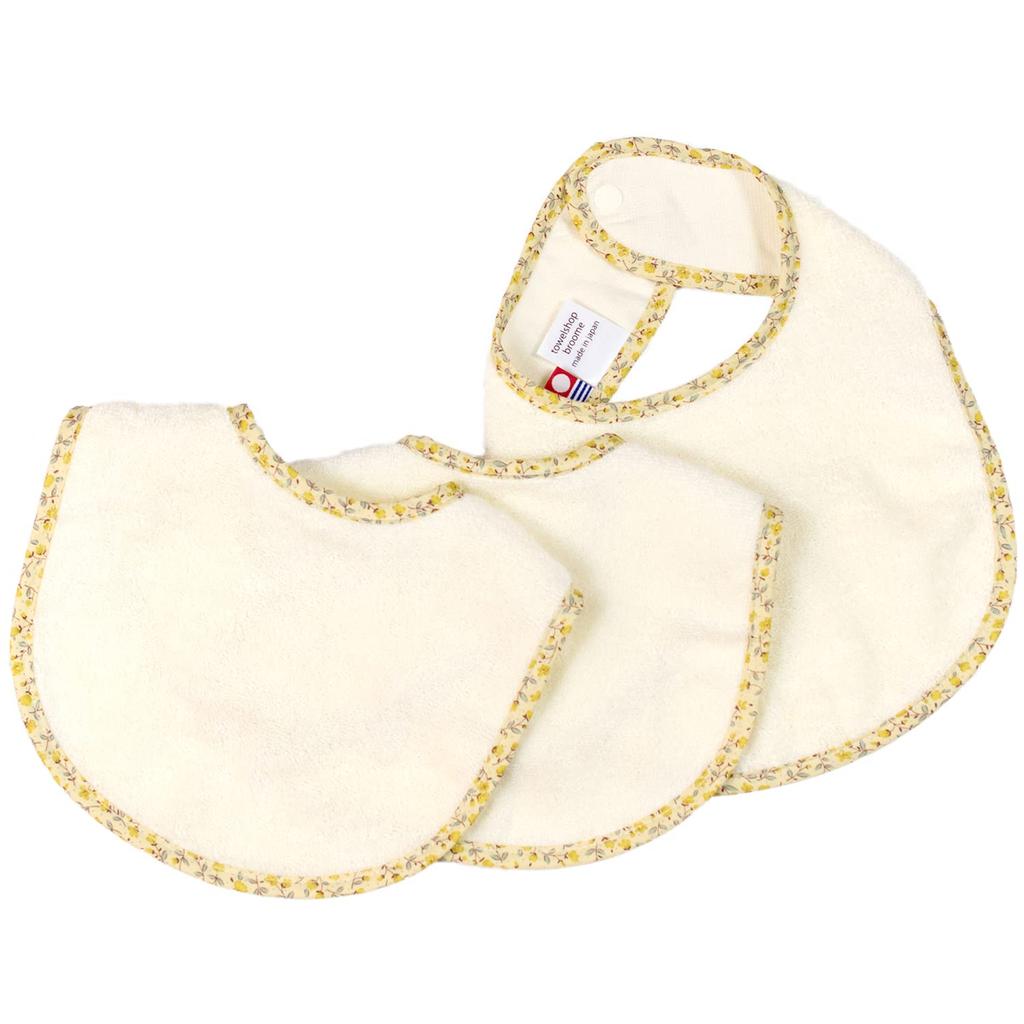 Bloom Imabari Baby Bibs, 3-Piece Set, Fit-Use, 100% Cotton, Bag-Wrapped, Made in Japan (Floral Ivory)