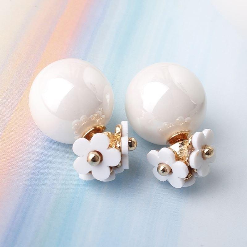 1 Pairs Fashion simulated pearl ball Earrings flower hiphop two side Jewelry Double side Stud Earring
