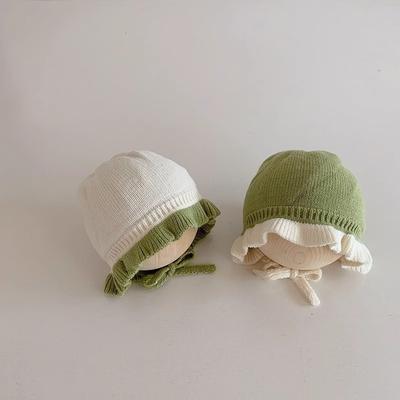 Autumn and Winter Baby Lace Wool Hat Girl Baby Toddler Sweet Bucket Hat Princess Ear Protector Knitted Hat