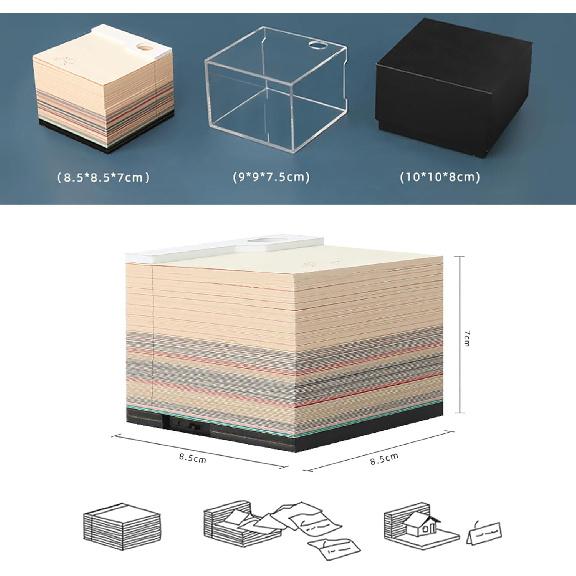 3D Desk Calendar 2025,Time Piece Calendar 2025,Tear-Away 3D Paper Art Notepad w LED Lights,Creative 3D Memo Artsy Pad Calendar, DIY Paper Carving