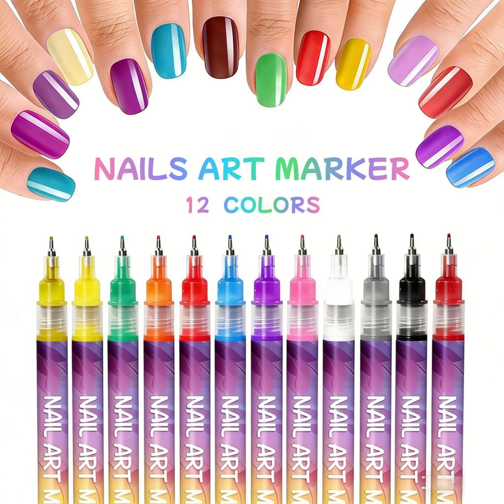 12-Color DIY Quick-Dry Nail Art Stamping Pen Set for Graffiti Painting