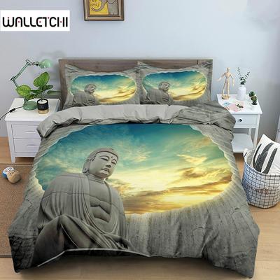 Sada povlaku na přikrývku Buddha Mikrovlákno Socha Buddhy Exotická Etnická Bohémská Ložní Sada Pro Buddhistické Oddané Dvojlůžko Queen King Size