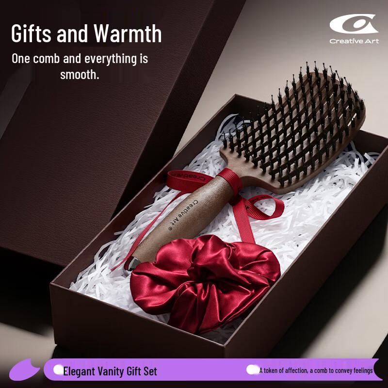 Массажная расческа из щетины кабана и подарочный набор свадебных резинок для волос