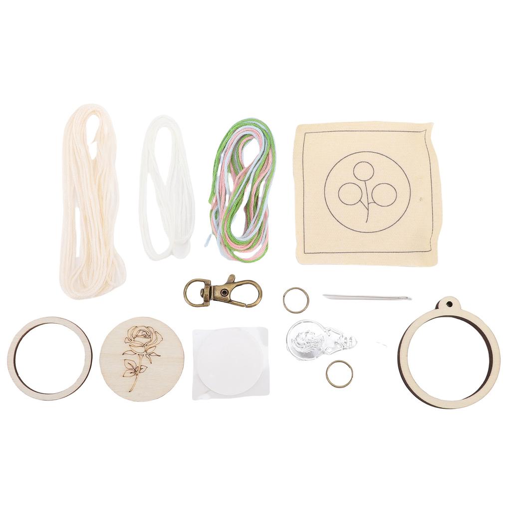 Embroidery Keychain Crafting Kit Mini Wood Round Hoop Keychain Making Set for Bag Key Phone Decoration