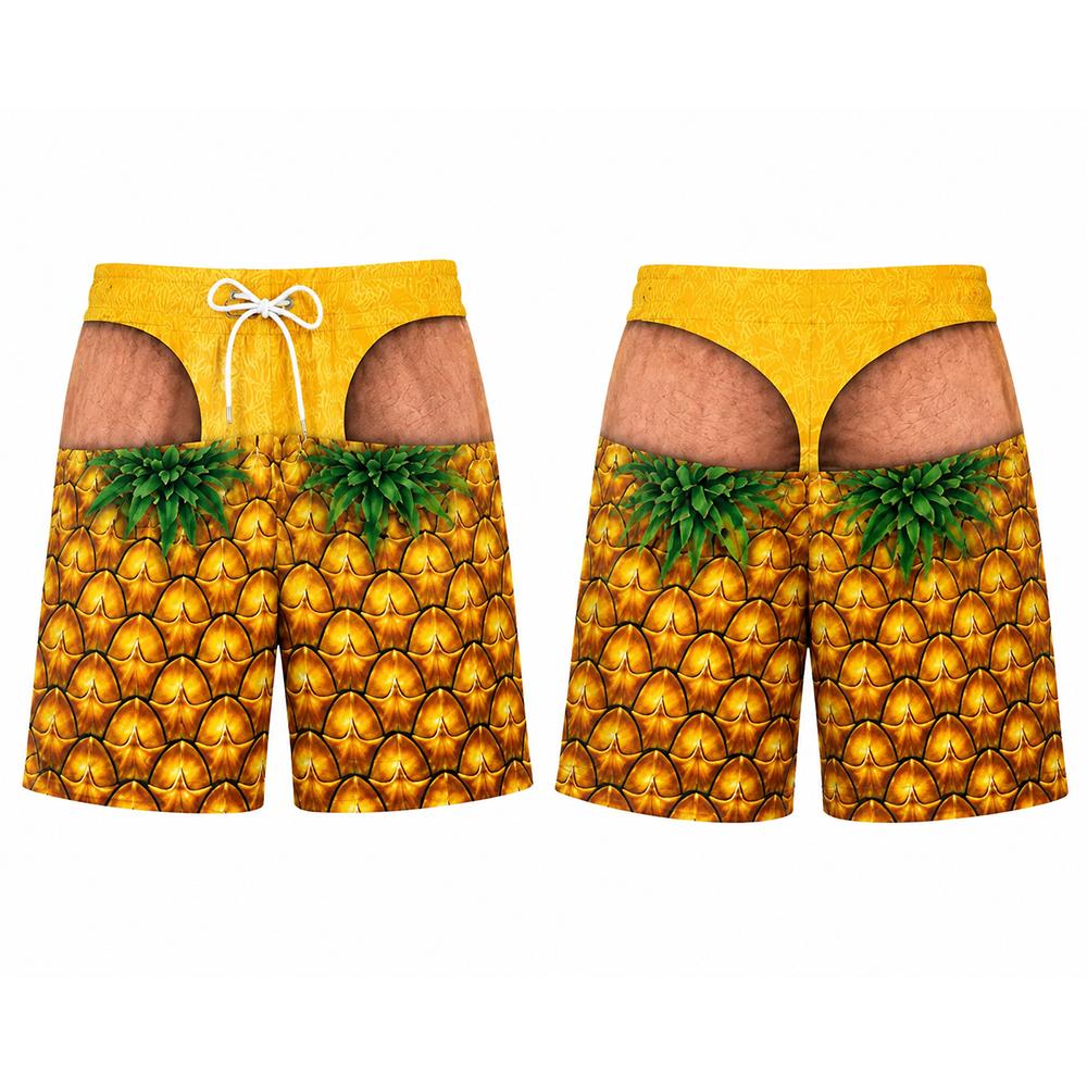 Novelty Funny Tropical Fruit Print Swim Trunks Summer Men's Quick Dry Surfing Shorts Optical Illusion Pattern Beach Party Shorts