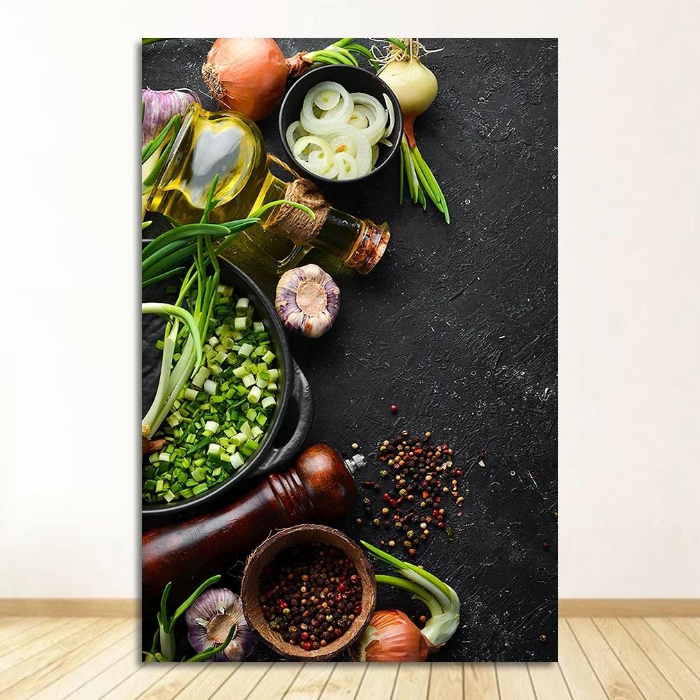 Scandinavian Minimalist Wall Art Kitchen Theme Mixed Herbs and Spices HD Canvas Poster Prints Home Bedroom Living Room Decor