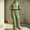 2026 summer new European and American cross-border women's clothing foreign trade casual loose solid color half zipper lantern sleeve women's suit