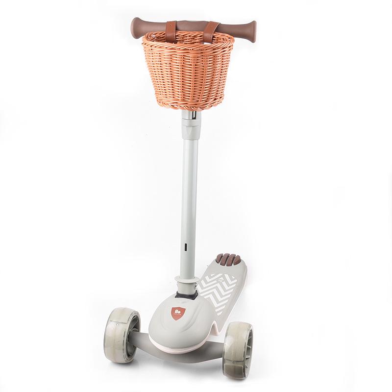 Retro Woven Front Bicycle Basket for Children's Bikes and Scooters