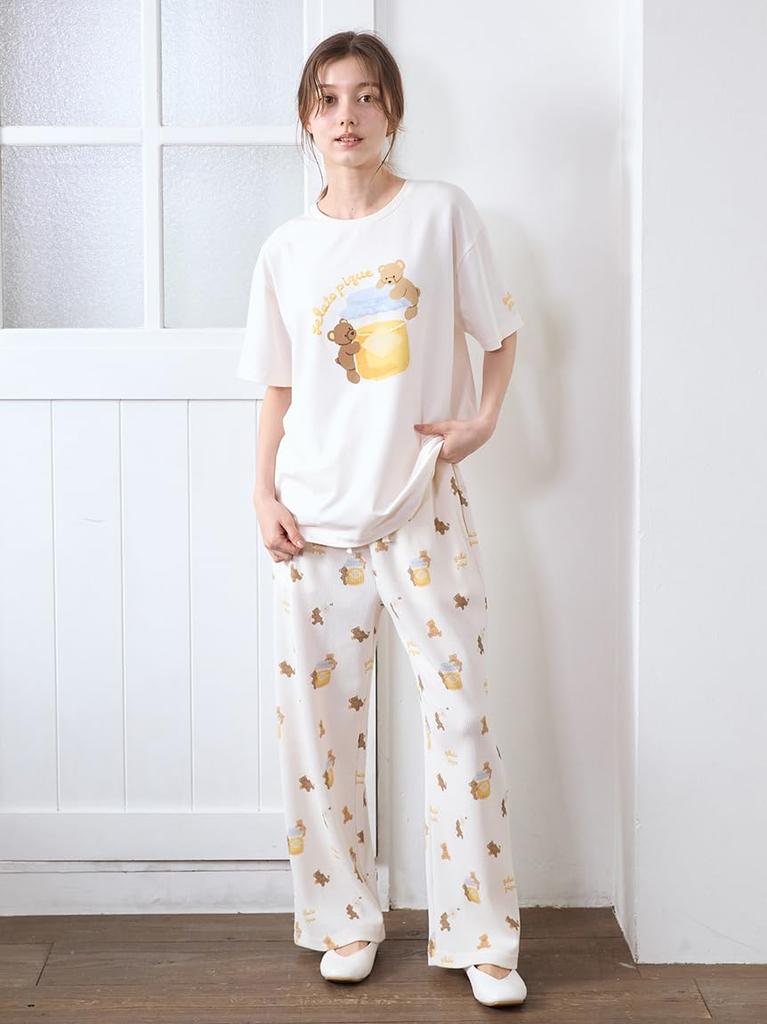 Gelato Pique Honey Bear Print PWCT254331 OWHT Free Size T-Shirt Women's
