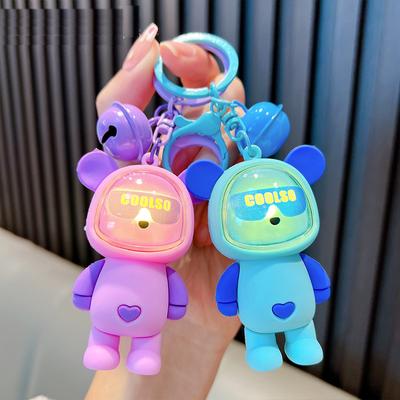 Cute Light Bulb Bear Key Chain Couple Bag Pendant Car Keyrings Children Schoolbag Gift