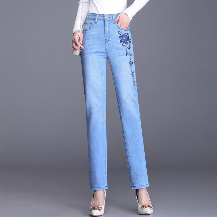 2025 Autumn High-Waisted Slimming Retro Embroidered Stretch Straight-Leg Pants Size 34