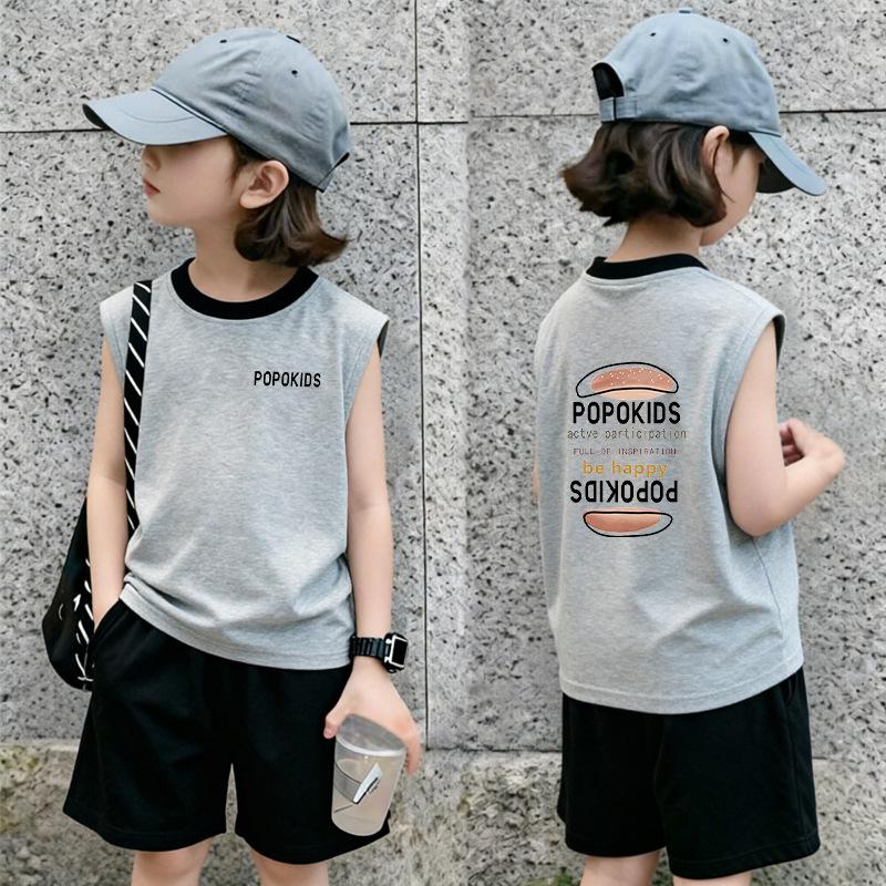 Girls' Summer Color Block Vest Set 2026 - Korean Style Sleeveless T-Shirt Two-Piece for Medium & Large Children