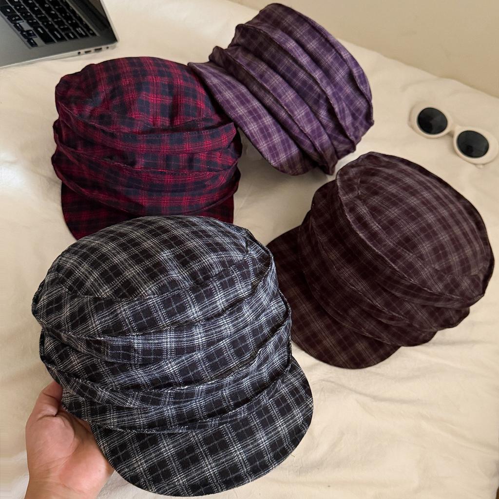 Japanese Literary And Retro Plaid Beret Women'S Spring And Autumn Versatile Newsboy Hat Personalized Casual Beret Tide