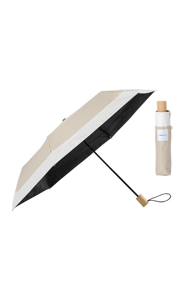 Silk Beige X White Sun and Rain Full UV 55cm Rainy Super [matti Totti++] 10. Parasol, Foldable, Shade, 100% Protection, UPF50+, Women's, Ribs,