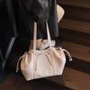 Large Capacity Women Shoulder Bag Fashion Versatile PU Leather Folded Drawstring Underarm Bag Texture Office Commuter Tote Bag CLE