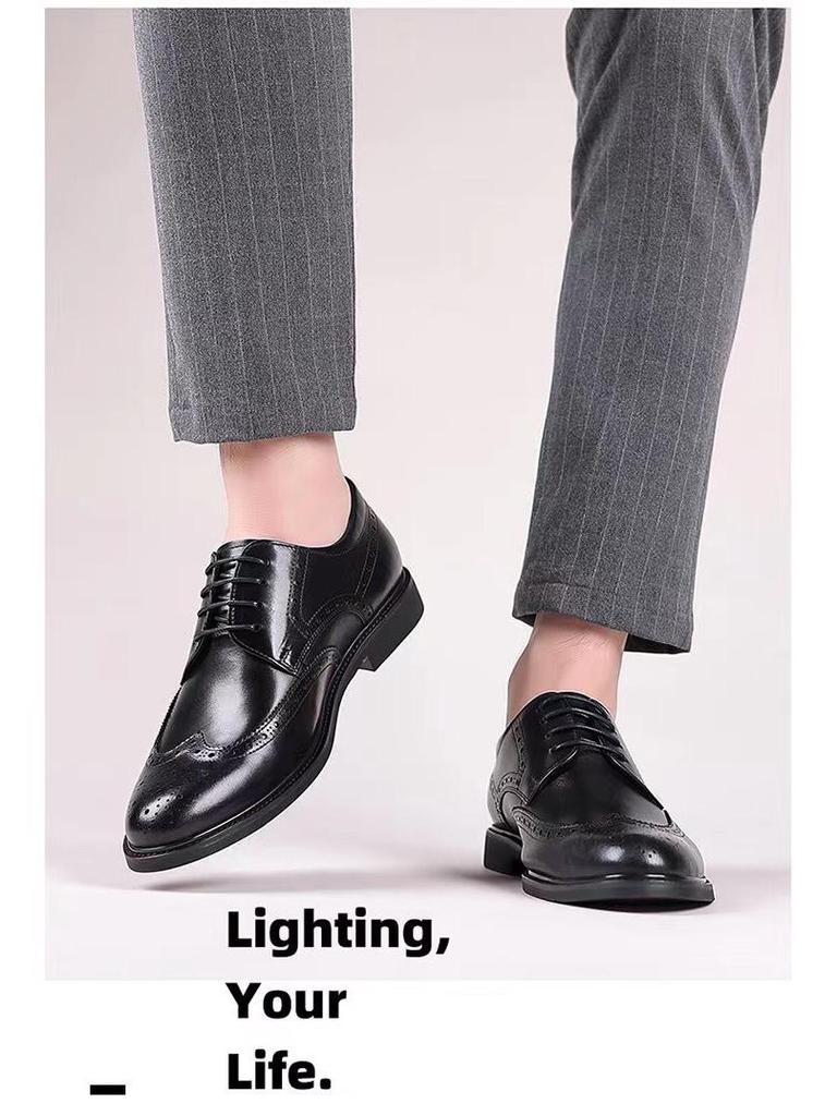 Men's British Style Height-Increasing Brogue Leather Shoes for Summer - Breathable, Formal, and Casual. Perfect for Groom or Wedding.