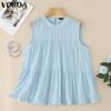 VONDA Summer Women Casual Round Neck Ruffled Loose Sleeveless Tank Tops