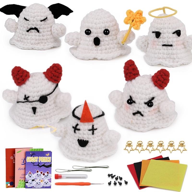 

6/12pcs Cute Ghost Set Complete Crochet Kit for Beginners Adults with Video Tutorials Crochet Tools and Yarn for DIY Craft