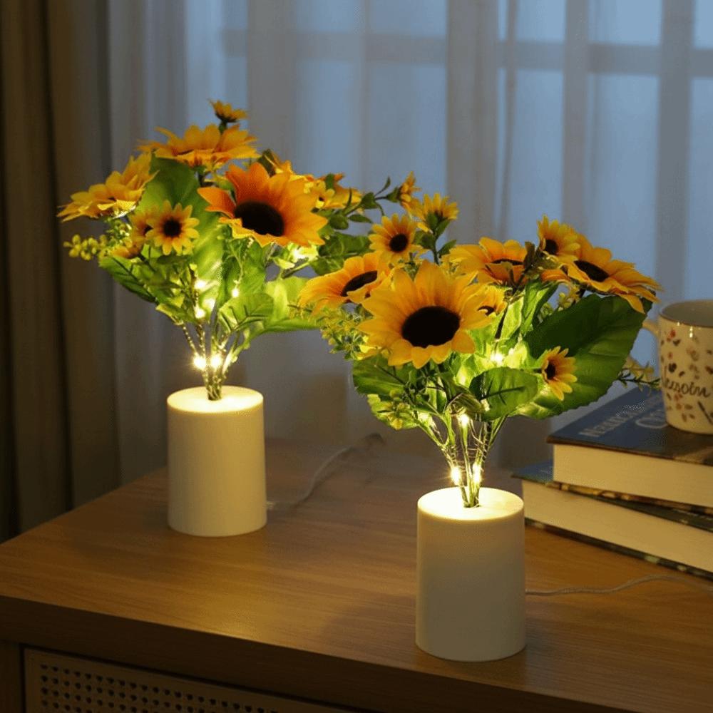 LED-Nachtlicht Nachttisch-Schreibtischlicht Wiederaufladbar per Batterie Leselicht Sonnenblumen-Design 3-LED-Blumentopflicht