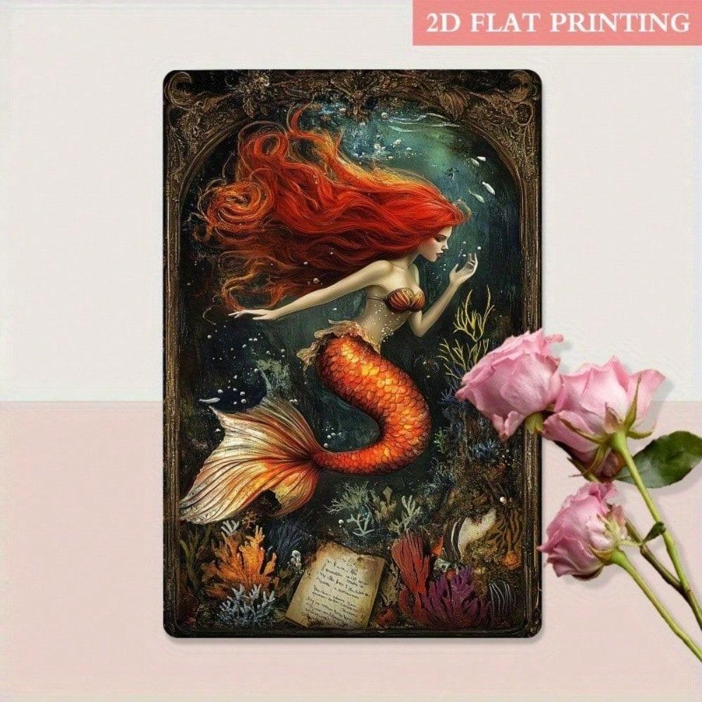 Vintage Redhead Mermaid Metal Tin Sign Wall Decor Retro Cafe Bar Ocean Art