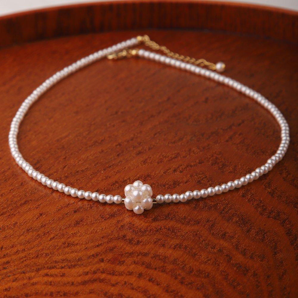 Flower Pearl Pendant 3mm Pearl Necklace Ec366N