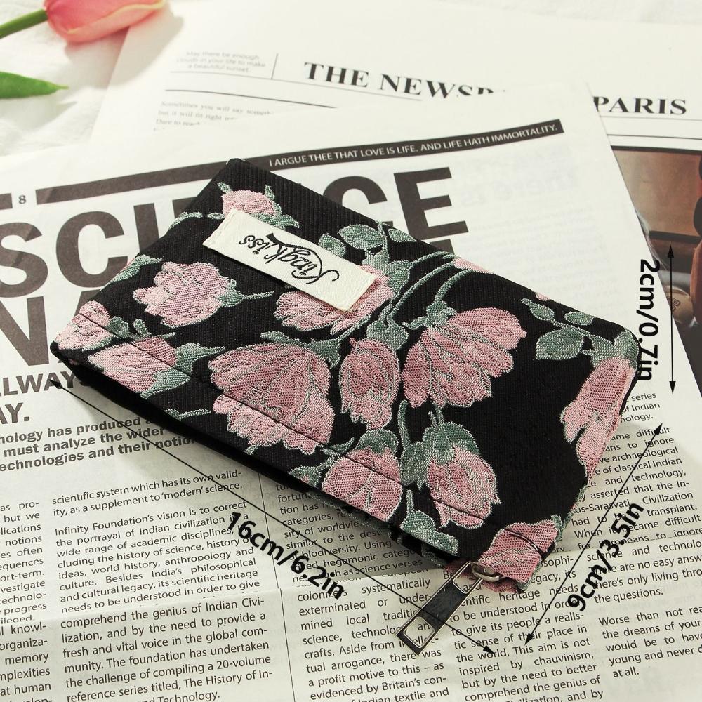

Vintage Flower Print Women Portable Makeup Bag Travel Cosmetic Lipsticks Storage Pouch Handbag Ins Fahsion Small Makeup Bag
