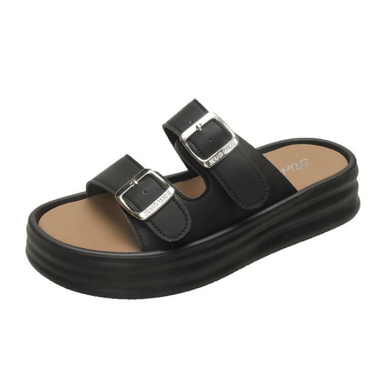 

Versatile casual summer new buckle one-word slippers women lazy beach cool slippers 35 чёрный