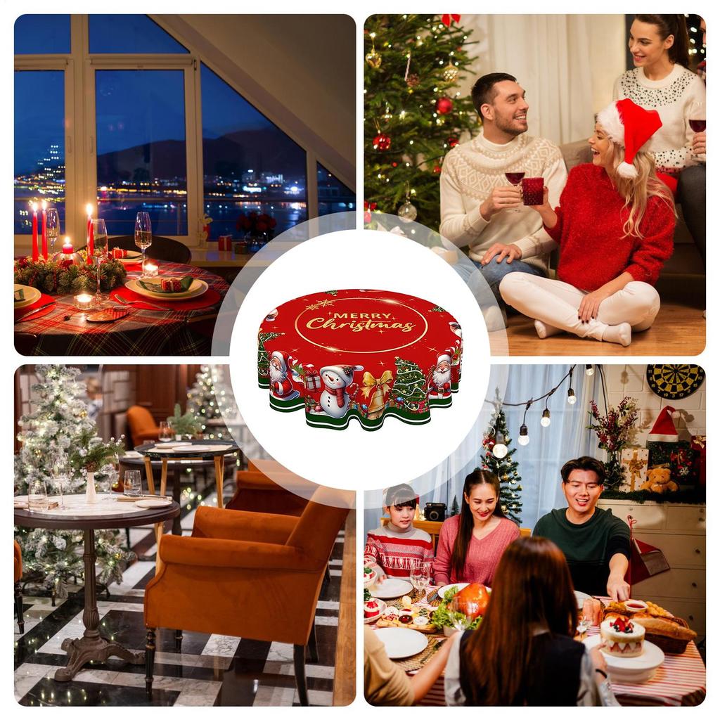 150/180cm Christmas Snowman Circular Tablecloth Vintage Polyester Red Cover Protector Christmas Tablecloth Protector Cover