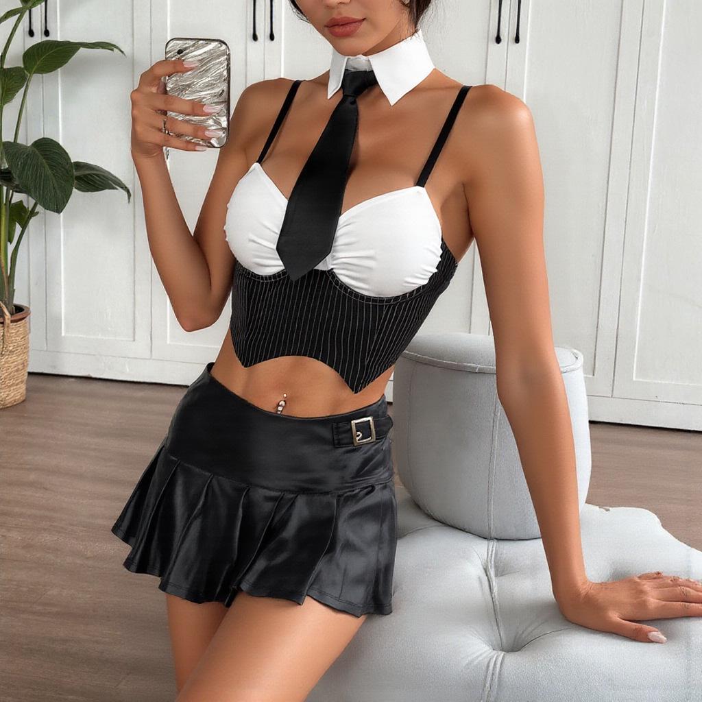 Европейский Стиль Сексуальный Топ-Бюстье  Рыбья Кость  с Бандо и Бретелями Small чёрный