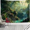 Cascades de Jungle Tropicale Tapisserie Suspendue Décor Mural Rideau de Chambre Style Bohème Art Paysage Forestier
