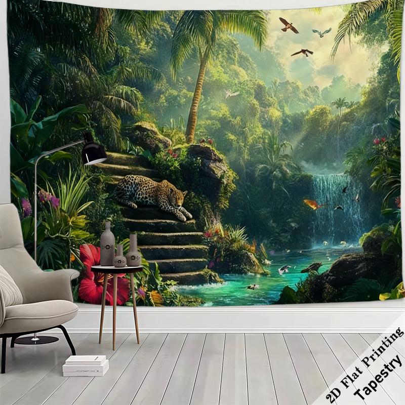 Tropischer Dschungel Wasserfall Hängendes Wandteppich Wanddeko Raumvorhang Boho Stil Waldlandschaft Kunst