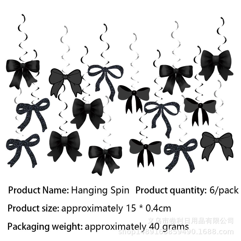 Bow Theme Party Decoration Props Pink Black Bow Birthday Banner Hanging Flag