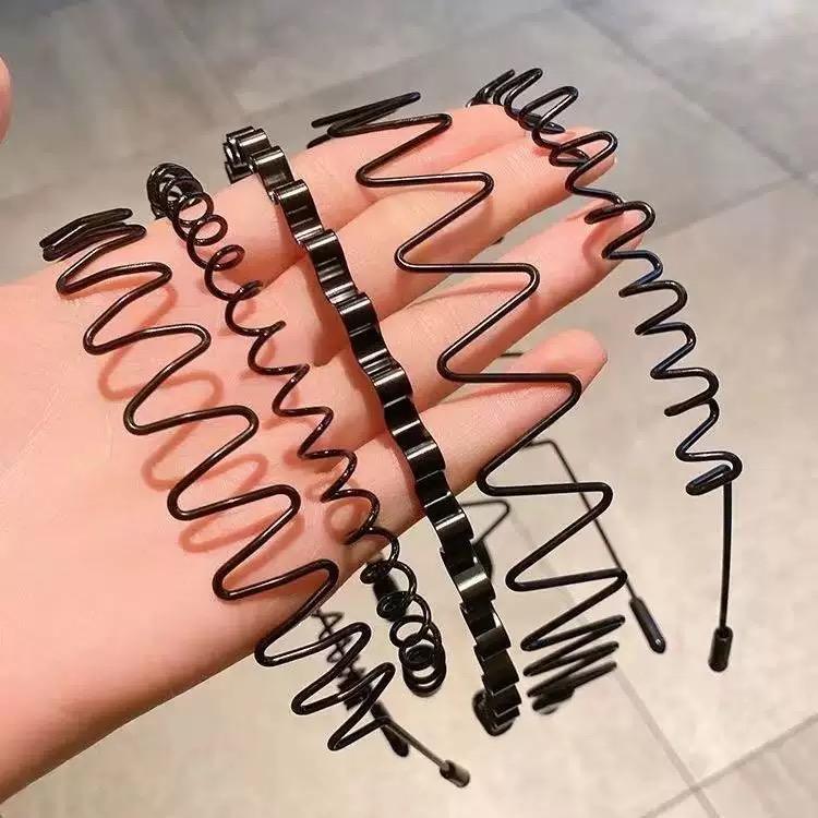 6 Stück Edelstahl Langlebig Hohe Qualität Haarbänder Feder Wellenförmiger Reifen Unisex Schwarzes Stirnband Zurückgekämmt Anti-Rutsch Sport-Kopfband