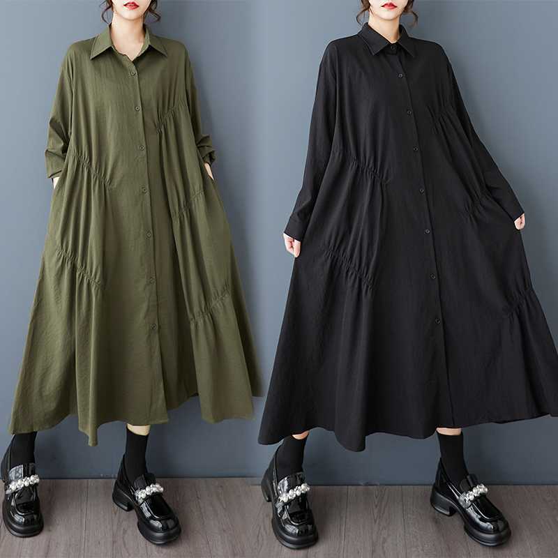 

Spring and Autumn Shirt Dresses one size чорний