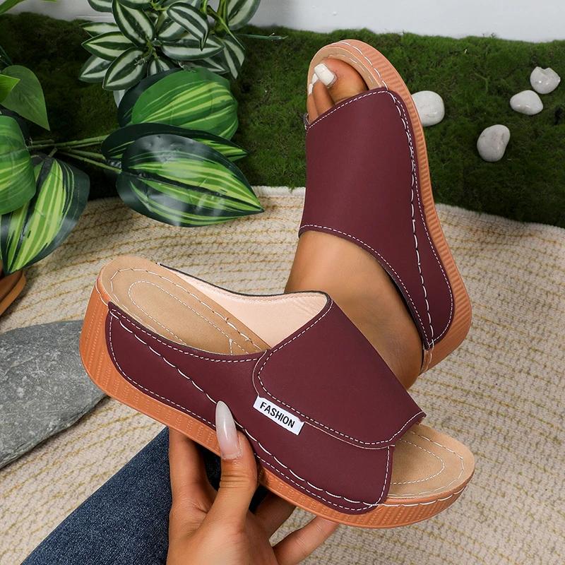 Fashion Plus Size Fashion Women's Wedge Sandals Summer Comfortable Non Slip Beach Slides Shoes Woman Casual Thick Sole Platform Slippers