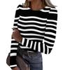 Women's Casual Fashion Round Neck Striped Print Long Sleeve Ribbed Top