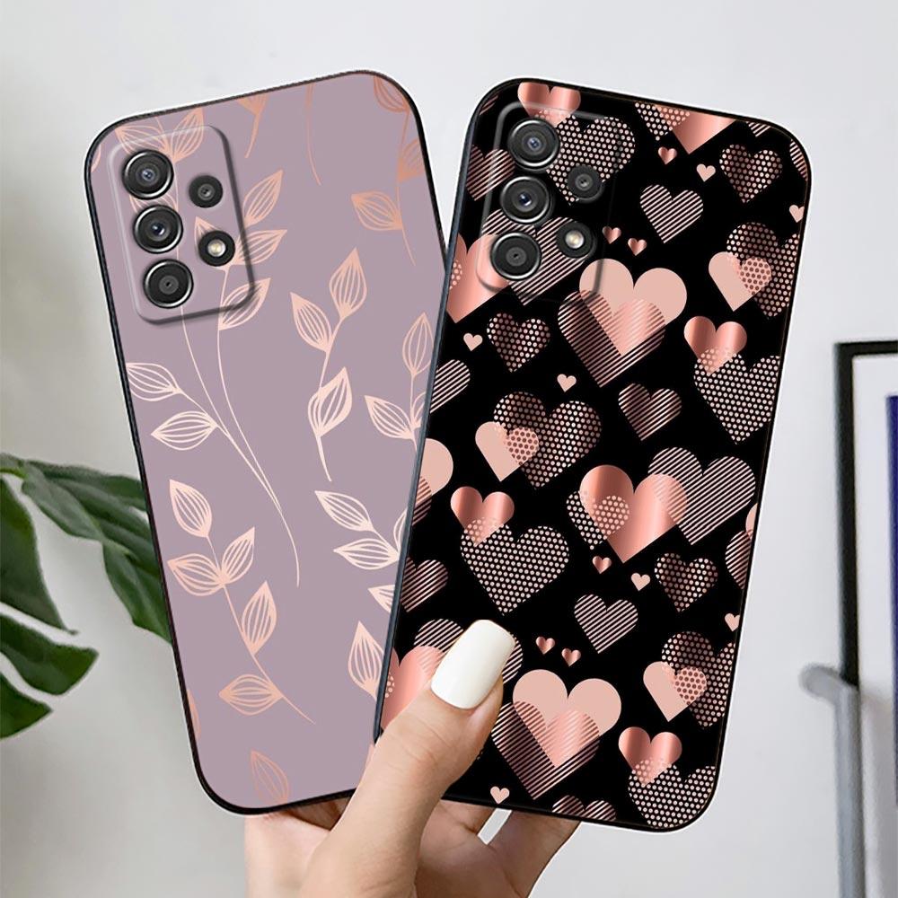 Glitter Hearts Love Leaf Phone Case For Samsung Galaxy S24FE S25 Ultra A02 A03 A04 A05 A06 A12 A13 A16 A26 A35 A36 A56 A55 Cover