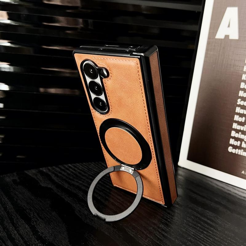 Luxury Leather Magnetic Bracket Phone Cover For Samsung Galaxy Z Fold6 Fold5 Fold4 Fold3 Shockproof Wireless Charge 3pcs Folding Case