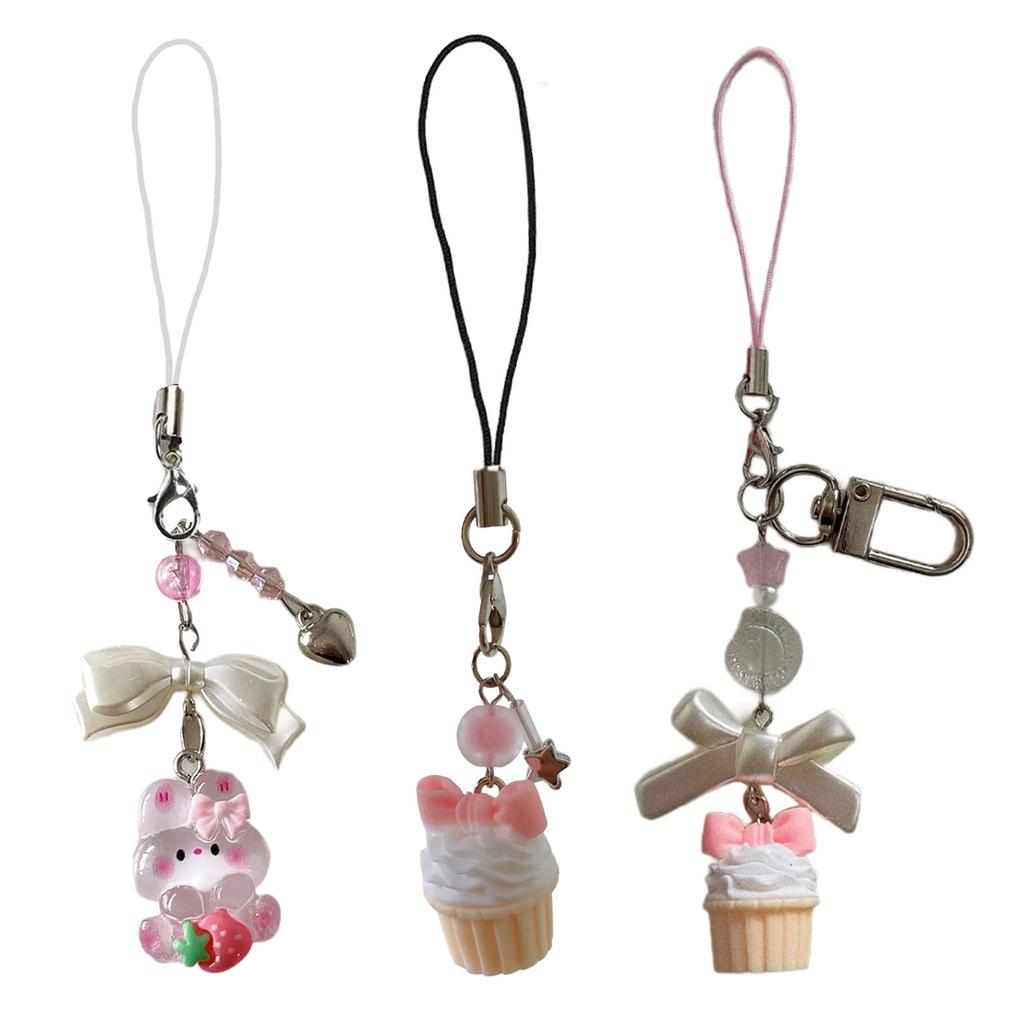 Sweet Cool Bowknot Phone Chain Lovely Rabbit Pendant Keychain Detachable Phone Lanyard Backpack Decoration Keyholder