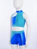 Funkelndes Strass-Performance-Outfit für Mädchen: Metallisches Colorblock Crop-Top mit passender elastischer Shorts für die Bühne